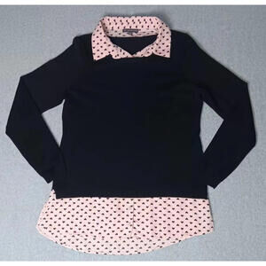 Addrianna Papell Long Sleeve Academic Mock Layer Sweater Womens M Black Pink